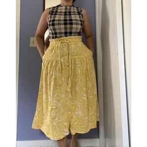 Universal Thread Waist Tie Linen Blend Floral Midi Skirt Yellow Womens Sz small